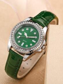 1只女士皮帶石英手錶 - 綠色 - 查看 3