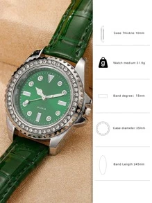 1只女士皮帶石英手錶 - 綠色 - 查看 4