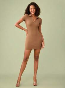SHEIN BASICS Vestido De Punto Acanalado Sólido Bodycon