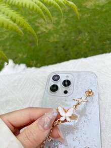 蝴蝶裝飾金屬亮絲手機殼帶手繩 - 白色 - 查看 3