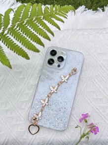 蝴蝶裝飾金屬亮絲手機殼帶手繩 - 白色 - 查看 4