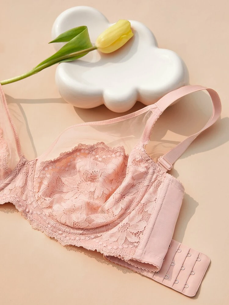 Soft Woman Lingerie Lounge Curve Sheer Full Coverage Support&Breathable Underwire Sexy Unlined Minimizer Lace Elegance & Mesh Bra Bridal Intimates