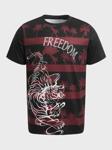 ROMWE MEN Street Life Guys Tiger & Letter Graphic Tee - Multicolor - View 1