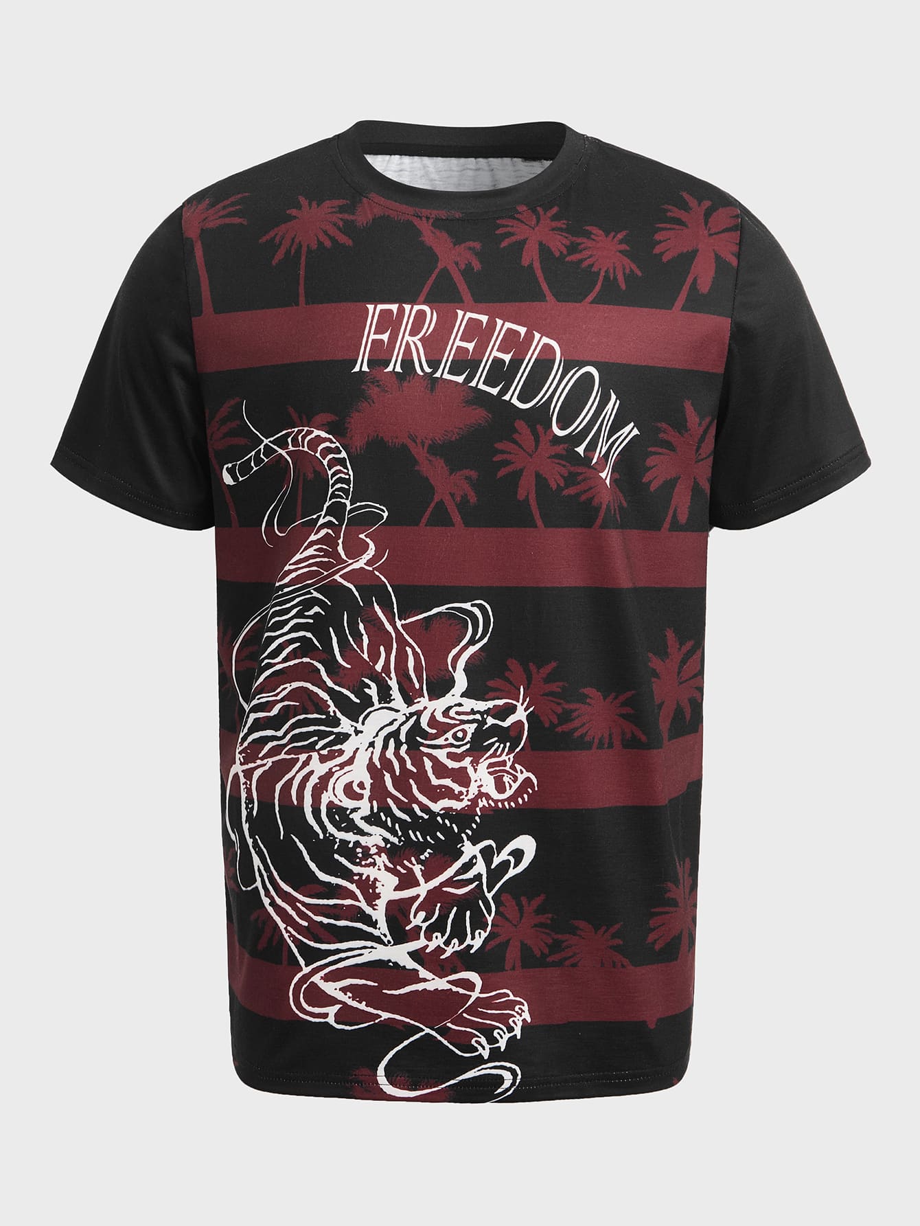 ROMWE MEN Street Life Guys Tiger & Letter Graphic Tee - Multicolor - View 1