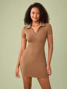 SHEIN BASICS Vestido De Punto Acanalado Sólido Bodycon