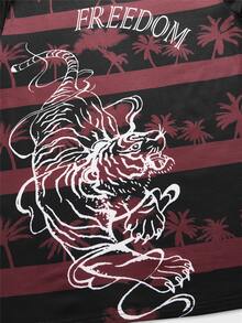 ROMWE MEN Street Life Guys Tiger & Letter Graphic Tee - Multicolor - View 3