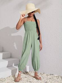 SHEIN 女孩素色上身打攬吊帶連體褲 - 薄荷綠 - 查看 1