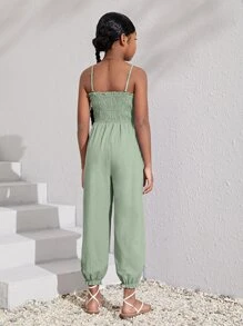 SHEIN 女孩素色上身打攬吊帶連體褲 - 薄荷綠 - 查看 2