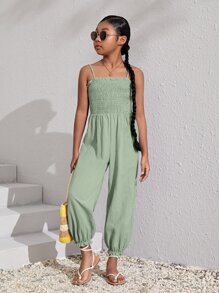 SHEIN 女孩素色上身打攬吊帶連體褲 - 薄荷綠 - 查看 4