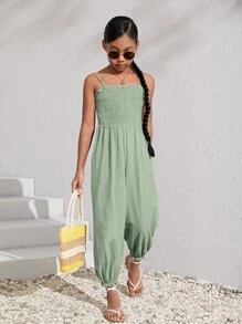 SHEIN 女孩素色上身打攬吊帶連體褲 - 薄荷綠 - 查看 5