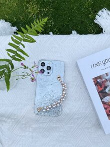 Sequin Decor Clear Anti-Fall Phone Case With Hand Strap,International Version, Not The Domestic Version - White - View 3