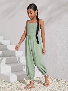 SHEIN 女孩素色上身打攬吊帶連體褲 - 薄荷綠 - 查看 6