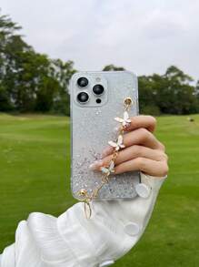 蝴蝶裝飾金屬亮絲手機殼帶手繩 - 白色 - 查看 6