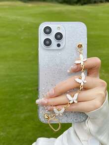 蝴蝶裝飾金屬亮絲手機殼帶手繩 - 白色 - 查看 7