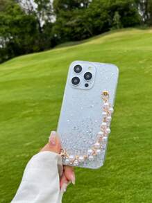 Sequin Decor Clear Anti-Fall Phone Case With Hand Strap,International Version, Not The Domestic Version - White - View 6