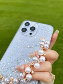 Sequin Decor Clear Anti-Fall Phone Case With Hand Strap,International Version, Not The Domestic Version - White - View 7