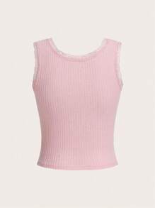 ROMWE 蕾絲拼接背心上衣 - 淺粉色 - 查看 2