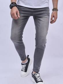 Manfinity Hombres Jeans ajustados unicolor - Gris Oscuro - Ver 1