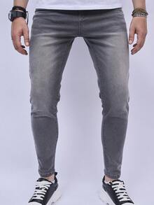 Manfinity Hombres Jeans ajustados unicolor - Gris Oscuro - Ver 3