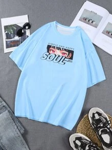 Manfinity EMRG Men Japanese Letter And Figure Graphic Tee - Baby Blue - View 2