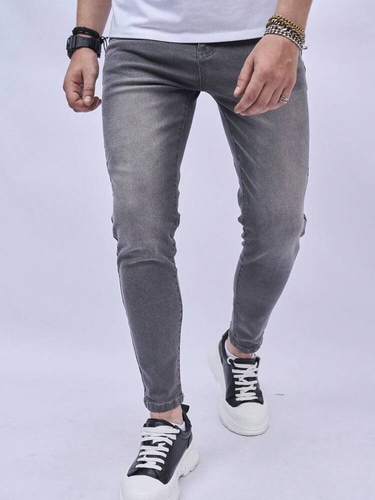 Manfinity Men Solid Skinny Jeans - Dark Grey - View 4