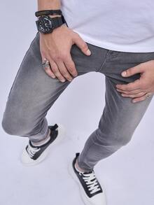 Manfinity Hombres Jeans ajustados unicolor - Gris Oscuro - Ver 5