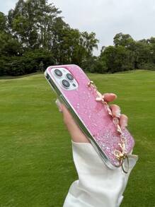 蝴蝶裝飾金屬亮絲手機殼帶手繩 - 粉色 - 查看 4