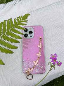 蝴蝶裝飾金屬亮絲手機殼帶手繩 - 粉色 - 查看 5