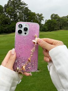 蝴蝶裝飾金屬亮絲手機殼帶手繩 - 粉色 - 查看 6