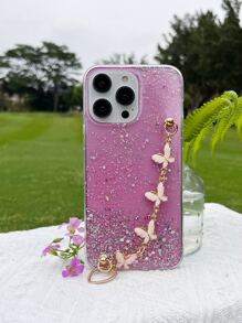 蝴蝶裝飾金屬亮絲手機殼帶手繩 - 粉色 - 查看 7