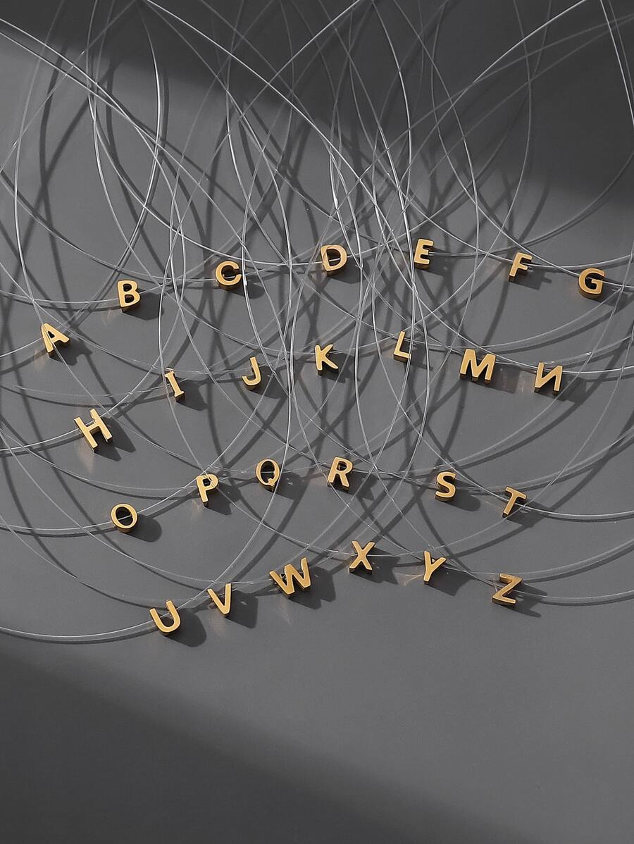 1入組字母裝飾項鍊 - 金黃色 - 查看 1