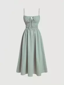 SHEIN MOD Solid Tie Front Cami Dress - Mint Green - View 1