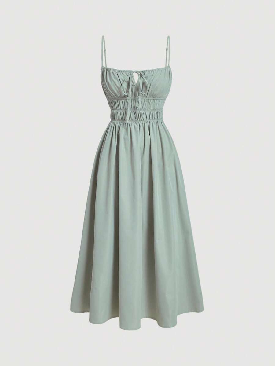 SHEIN MOD Solid Tie Front Cami Dress - Mint Green - View 1