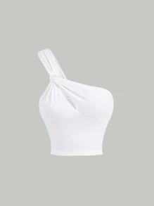 SHEIN MOD Áo nữ Cắt ra Nhẫn Xù màu trơn Giải trí - trắng - Xem 1