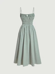 SHEIN MOD Solid Tie Front Cami Dress - Mint Green - View 2