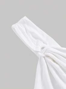 SHEIN MOD Áo nữ Cắt ra Nhẫn Xù màu trơn Giải trí - trắng - Xem 3