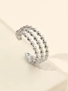 1pc Stainless Steel Adjustable Open Ring, Golden - Silver - View 1