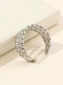 1pc Stainless Steel Adjustable Open Ring, Golden - Silver - View 2