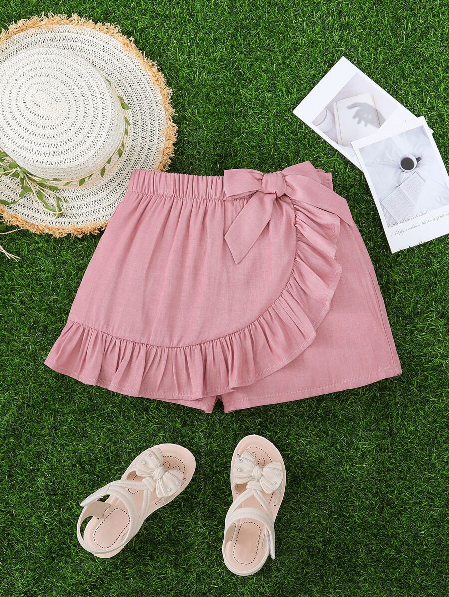 SHEIN Quần Short Gái Xù Trọn gói Nơ trước màu trơn Dễ thương