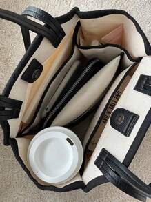 2入組聚酯手提袋雙手柄撞色裝訂帶小袋書包套裝適合畢業生、青少年女孩、新生、大二、初中和高中學生、大學和高中，非常適合戶外、旅行和返校 - 白色 - 查看 5