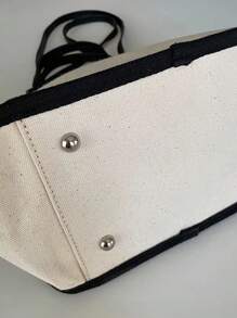 2入組聚酯手提袋雙手柄撞色裝訂帶小袋書包套裝適合畢業生、青少年女孩、新生、大二、初中和高中學生、大學和高中，非常適合戶外、旅行和返校 - 白色 - 查看 6