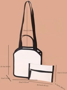 2入組聚酯手提袋雙手柄撞色裝訂帶小袋書包套裝適合畢業生、青少年女孩、新生、大二、初中和高中學生、大學和高中，非常適合戶外、旅行和返校 - 白色 - 查看 7