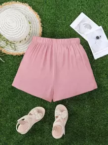 SHEIN Quần Short Gái Xù Trọn gói Nơ trước màu trơn Dễ thương - Bụi hồng - Xem 3