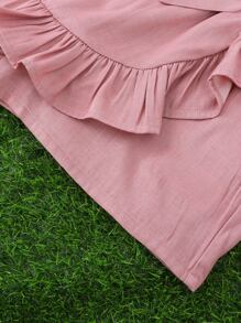 SHEIN Quần Short Gái Xù Trọn gói Nơ trước màu trơn Dễ thương - Bụi hồng - Xem 4