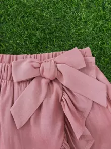 SHEIN Quần Short Gái Xù Trọn gói Nơ trước màu trơn Dễ thương - Bụi hồng - Xem 6