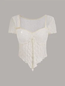 SHEIN MOD Áo nữ Bất đối xứng Xù nhỏ Xù Chia màu trơn Gợi cảm - Màu be - Xem 1