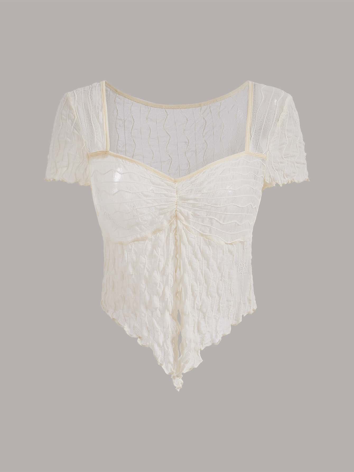 SHEIN MOD Áo nữ Bất đối xứng Xù nhỏ Xù Chia màu trơn Gợi cảm - Màu be - Xem 1