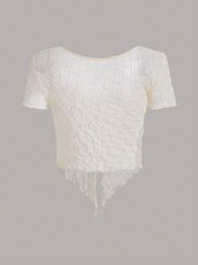 SHEIN MOD Áo nữ Bất đối xứng Xù nhỏ Xù Chia màu trơn Gợi cảm - Màu be - Xem 2