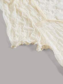 SHEIN MOD Áo nữ Bất đối xứng Xù nhỏ Xù Chia màu trơn Gợi cảm - Màu be - Xem 3