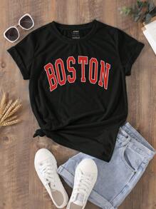 SHEIN EZwear Letter Graphic Tee - Black - View 1
